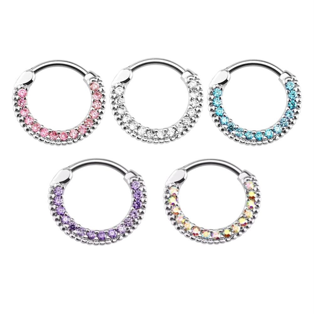 Surgical Steel 16 Gauge Septum Clicker Hoop with Paved CZ