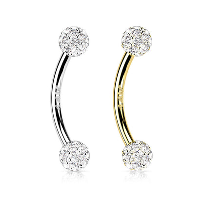 14K Solid Gold 16 Gauge Curved Barbell with Paved CZ Ball