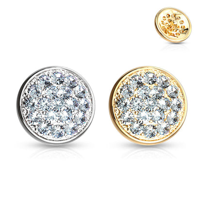 14K Solid Gold Flat Dome Paved CZ Dermal Top 14G 6mm
