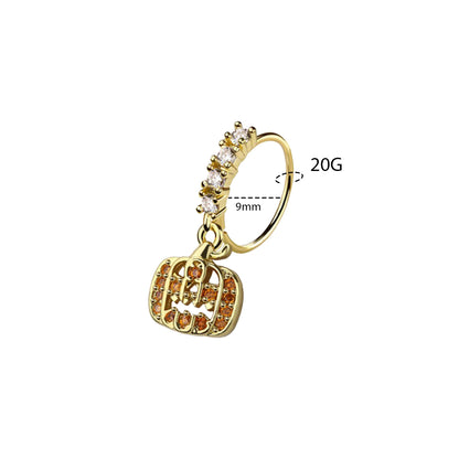 Surgical Steel Bendable Nose Ring 20G 9mm with Paved CZ Ghost Pumpkin - photo 3