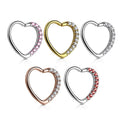 Surgical Steel 16 Gauge Bendable Hoop Ring CZ Heart with Paved