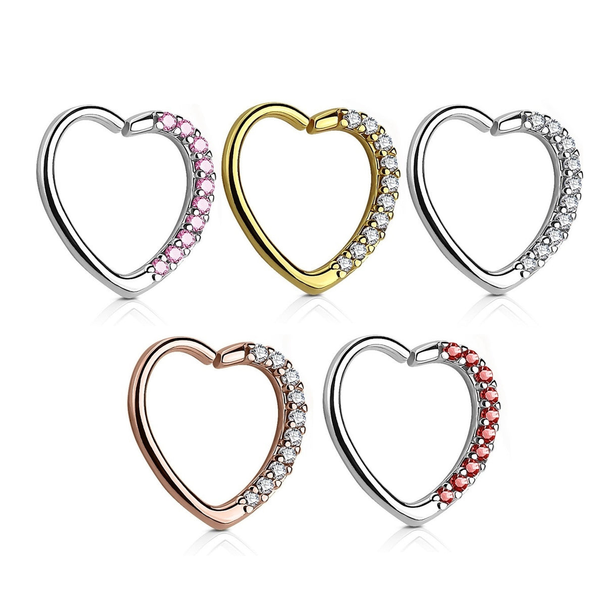 Surgical Steel 16 Gauge Bendable Hoop Ring CZ Heart with Paved