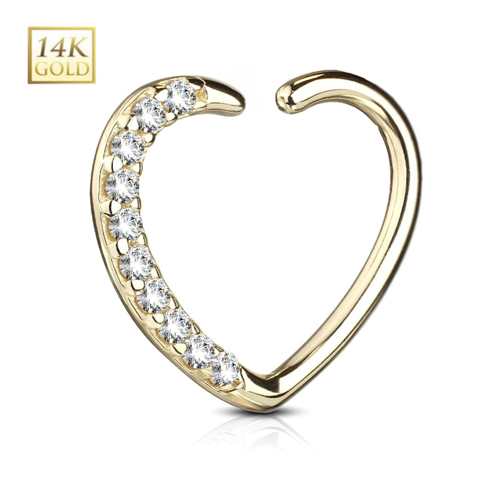 14KT Solid Gold 16 Gauge Heart Daith Hoop Earring with CZ - photo 3