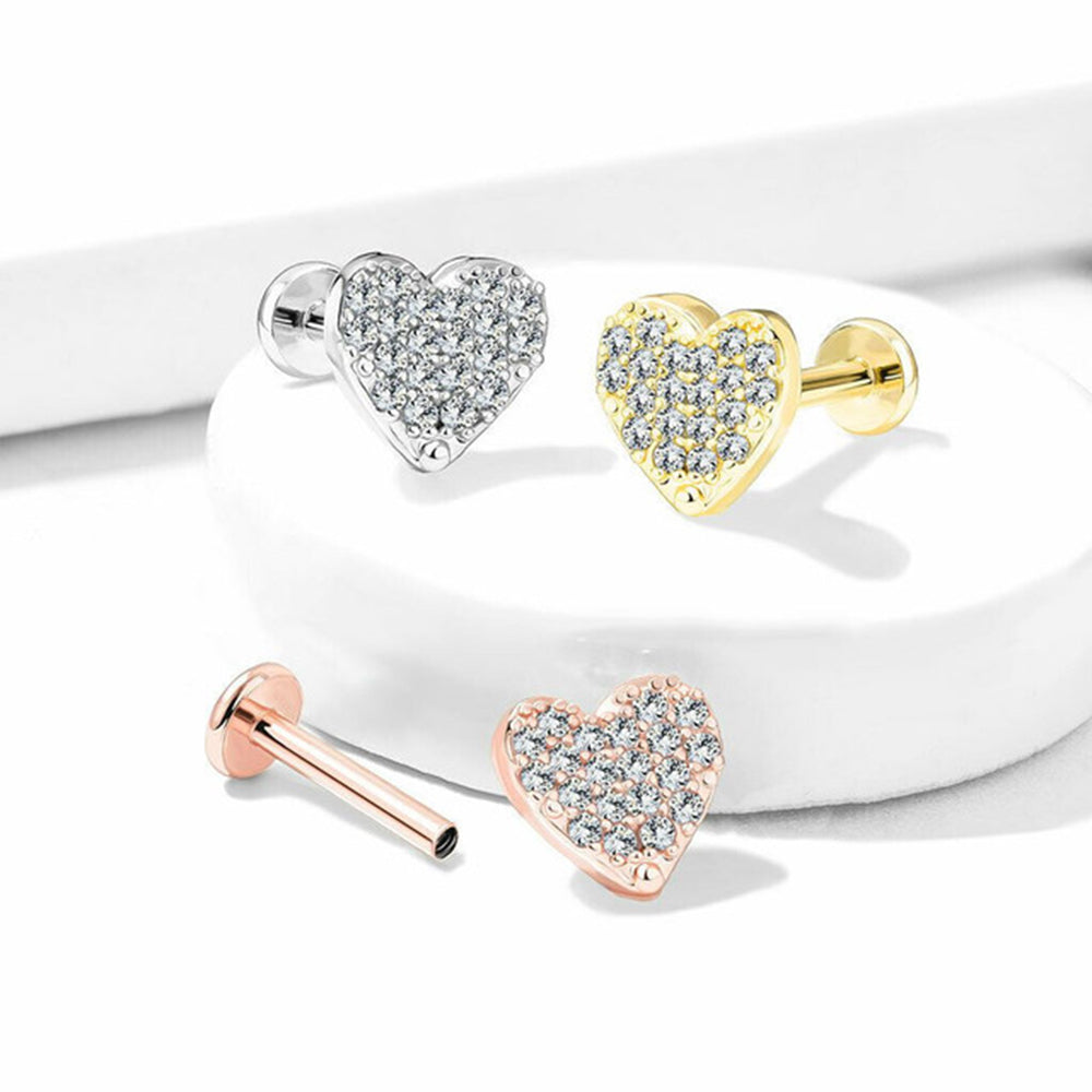 Surgical Steel 16 Gauge Labret Stud with Paved CZ Heart - photo 3