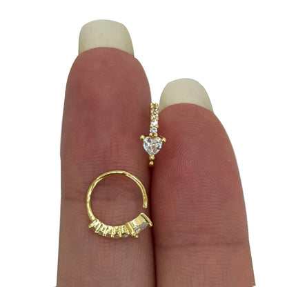 Surgical Steel Nose Ring Hoop 20G 8mm with Paved CZ Heart End - photo 4