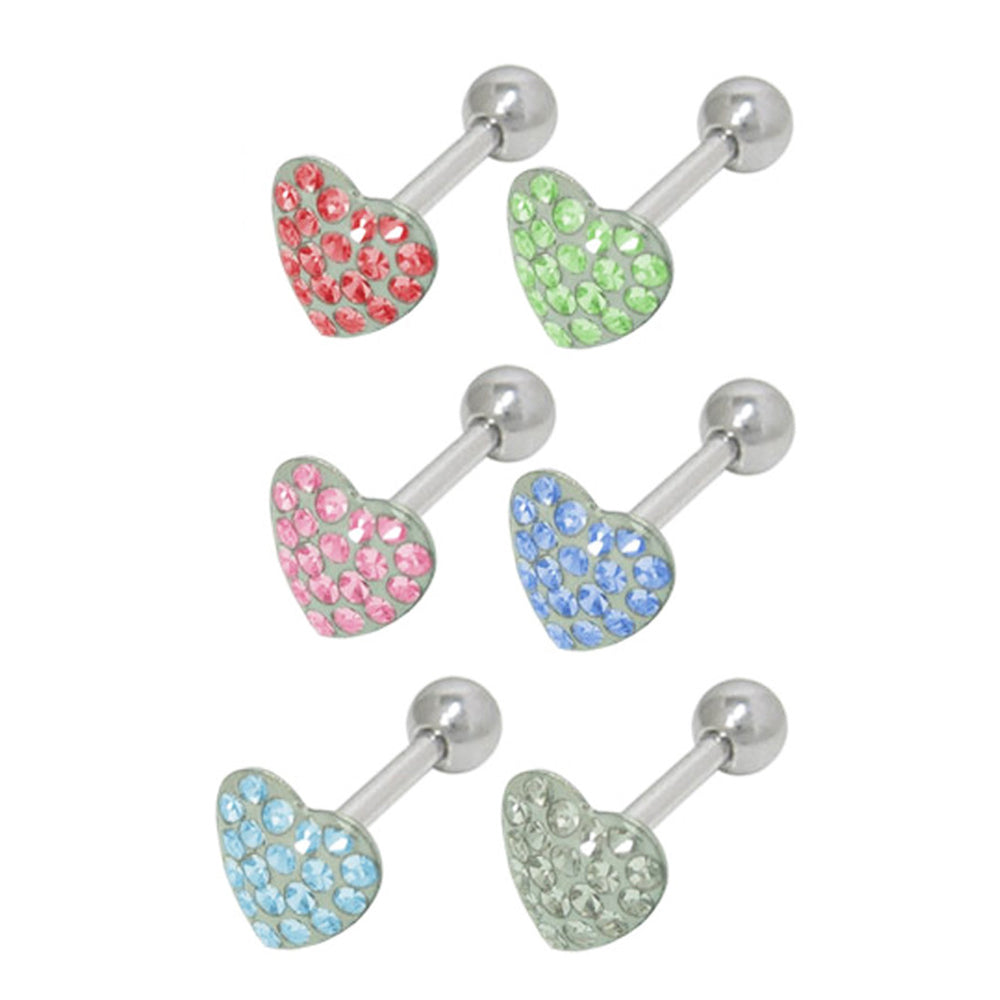 Surgical Steel 16 Gauge Tongue Barbell with Paved CZ Heart