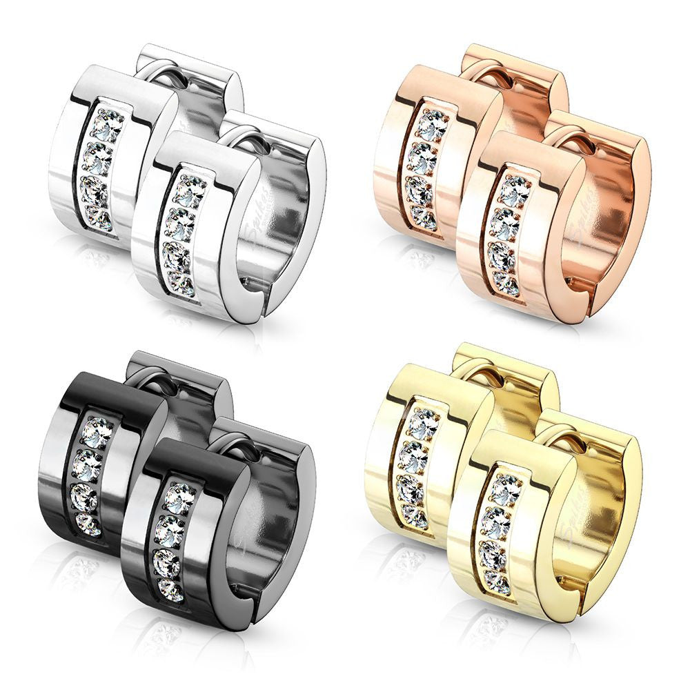 Surgical Steel 20 Gauge Paved CZ Hinged Clicker Huggie Hoops - Pair