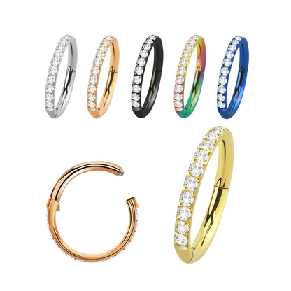 Titanium 16 Gauge Hinged Hoop Ring Segment with Forward Facing CZ