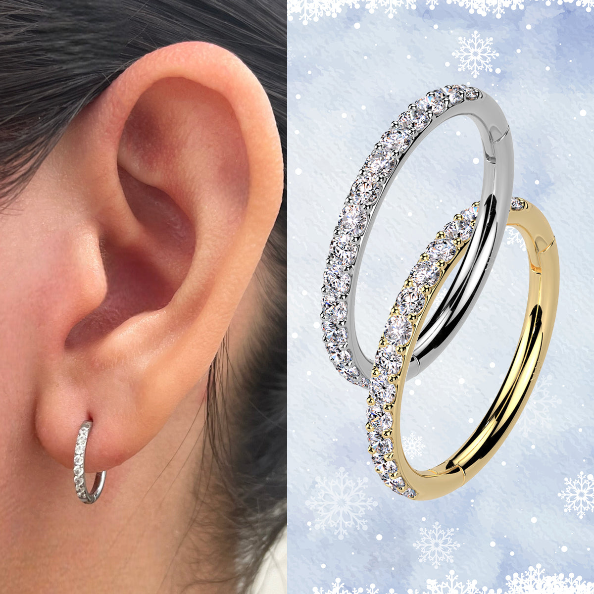 14K Solid Gold 18 Gauge Paved CZ Hinged Segment Ring