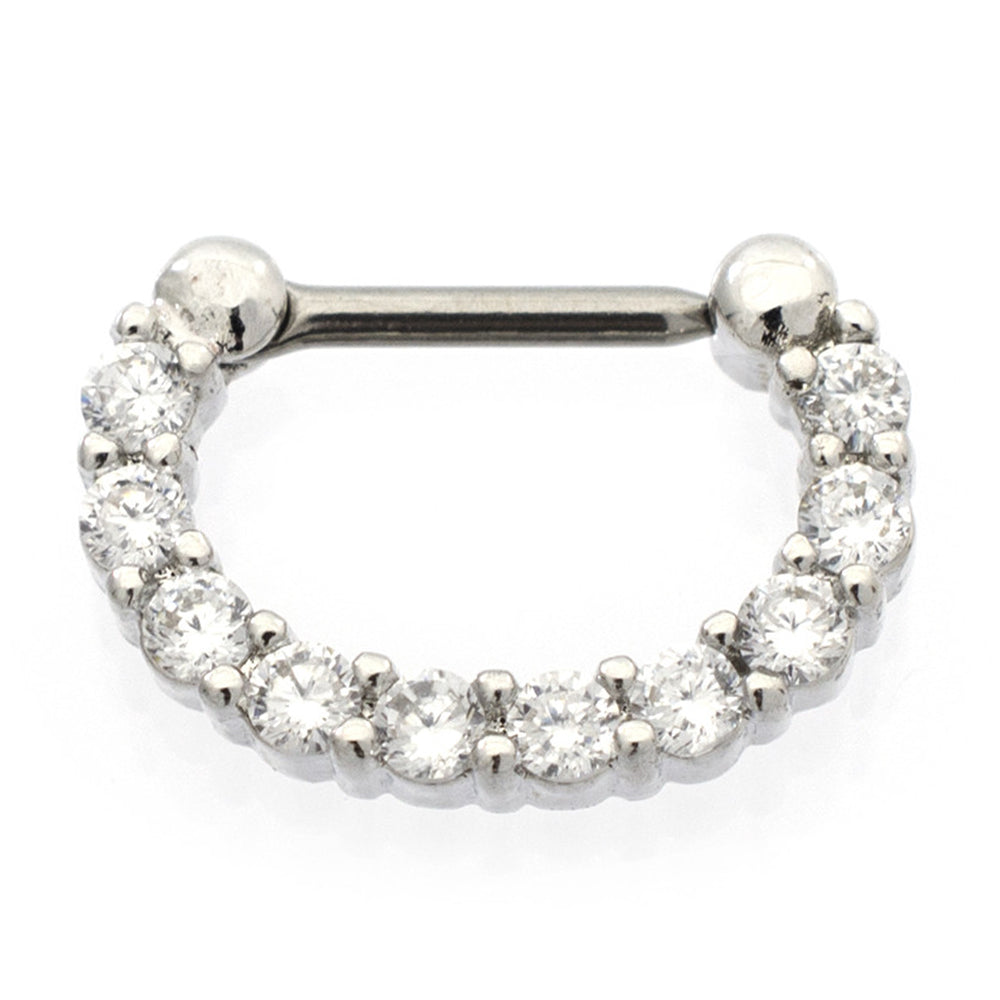 Surgical Steel 16 Gauge Hinged Segment Ring with Paved CZ