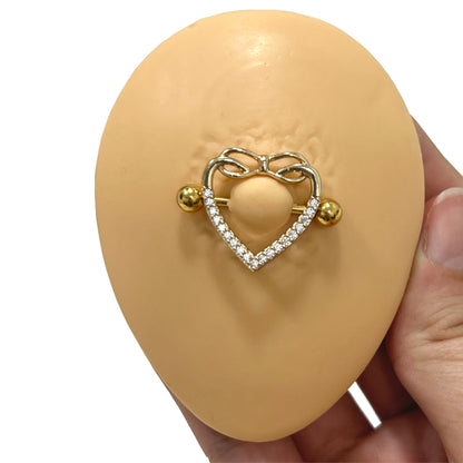 Surgical Steel & Titanium Nipple Shield Ring 14G Infinity Heart - Pair - photo 5