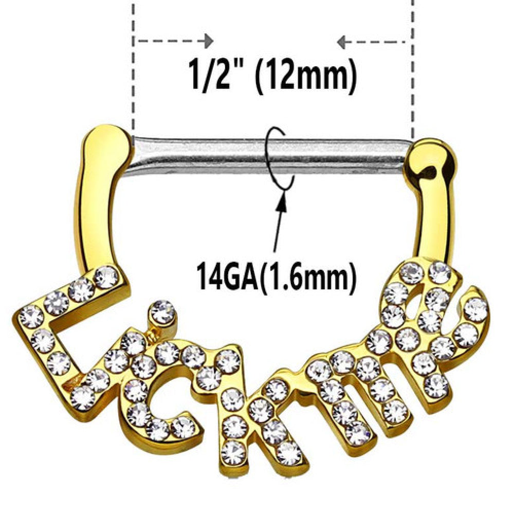 Surgical Steel 14 Gauge Paved CZ Lick Me Nipple Shield 12mm - Pair