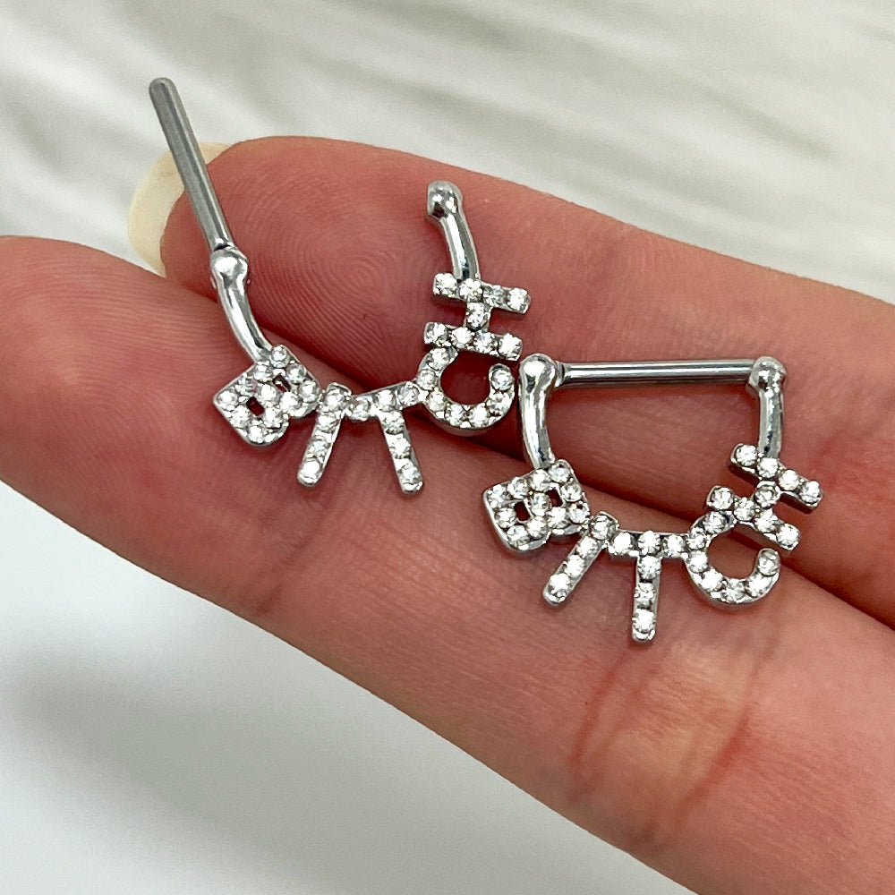 Surgical Steel 14 Gauge Paved CZ Bitch Nipple Shield 12mm - Pair