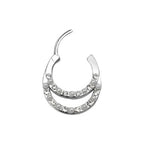 Surgical Steel 16 Gauge CZ Pearl Double Row Hinged Segment Ring