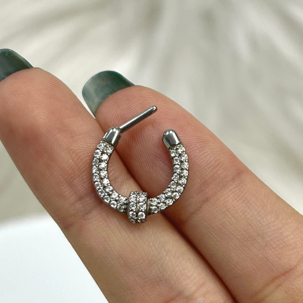 Surgical Steel 16 Gauge Double Row Paved CZ Septum Clicker - 8mm - photo 2