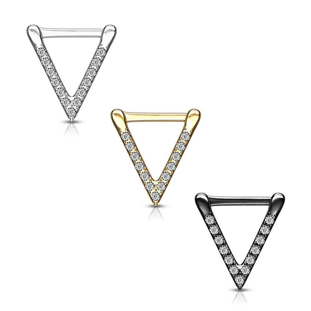 Surgical Steel 16 Gauge Paved CZ Triangle Septum Clicker - 8mm