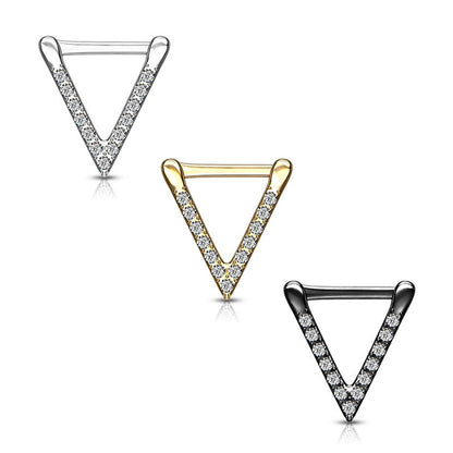 Surgical Steel 16 Gauge Paved CZ Triangle Septum Clicker - 8mm