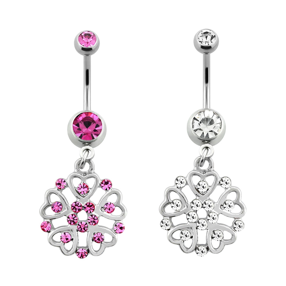 Titanium 14 Gauge Belly Button Ring with Paved Shield Dangle CZ Heart