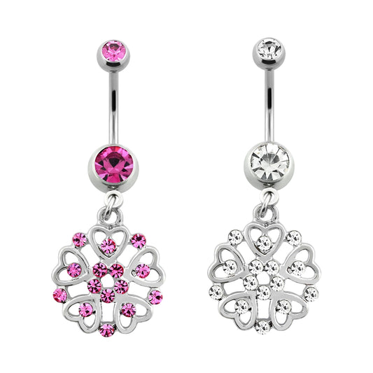 Titanium 14 Gauge Belly Button Ring with Paved Shield Dangle CZ Heart