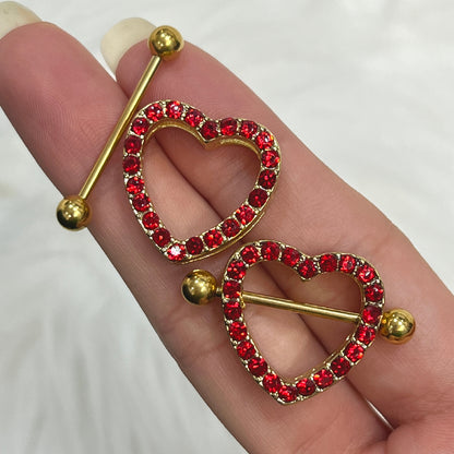 Surgical Steel Nipple Shield Ring 14G with Paved Red CZ Heart - Pair - photo 7