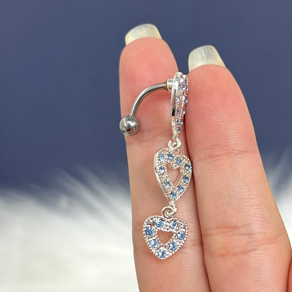 Surgical Steel 14 Gauge Belly Ring with Dangle Triple Heart Paved CZ - photo 4
