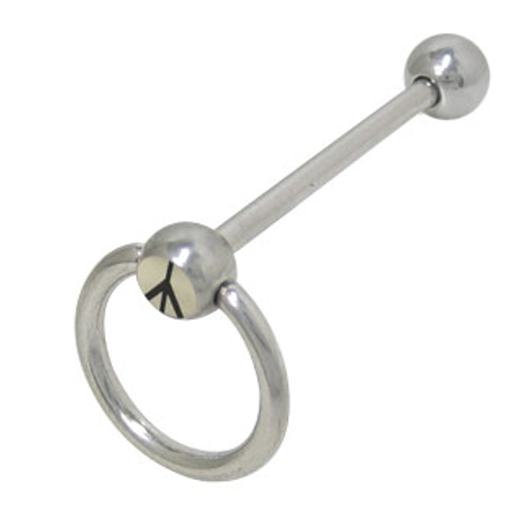 Surgical Steel 14 Gauge Tongue Barbell with Peace Sign Door Knocker