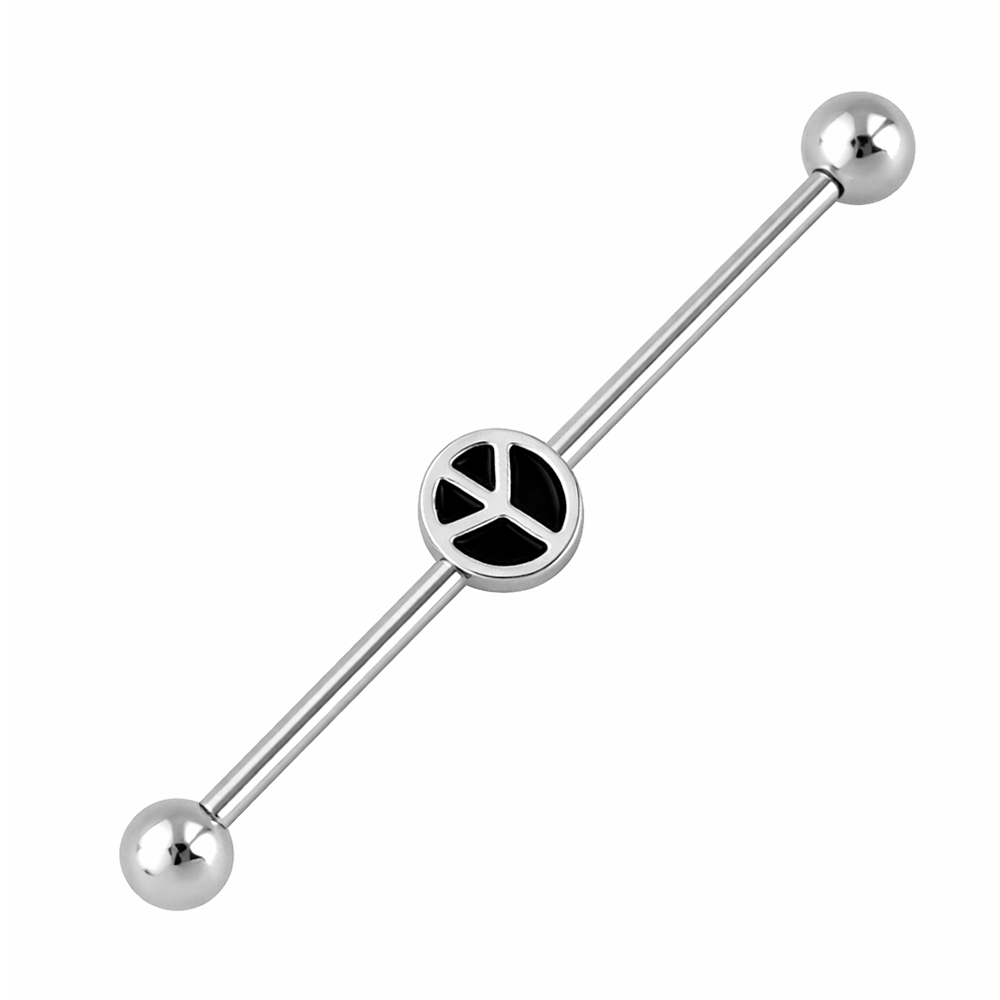 Surgical Steel 14 Gauge Industrial Barbell with Peace Sign