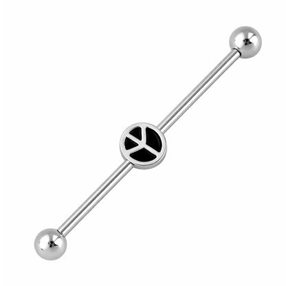 Surgical Steel 14 Gauge Industrial Barbell with Peace Sign