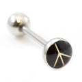 Surgical Steel 14 Gauge Tongue Barbell Ring with Peace Sign Logo