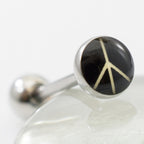 Surgical Steel 14 Gauge Tongue Barbell Ring with Peace Sign Logo - View 2