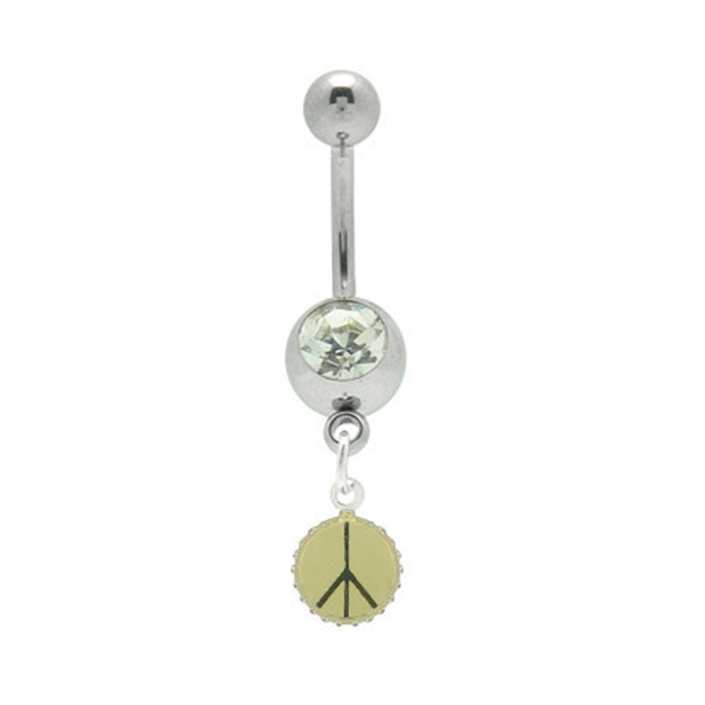 Surgical Steel 14 Gauge Belly Ring with CZ Peace Symbol Dangle