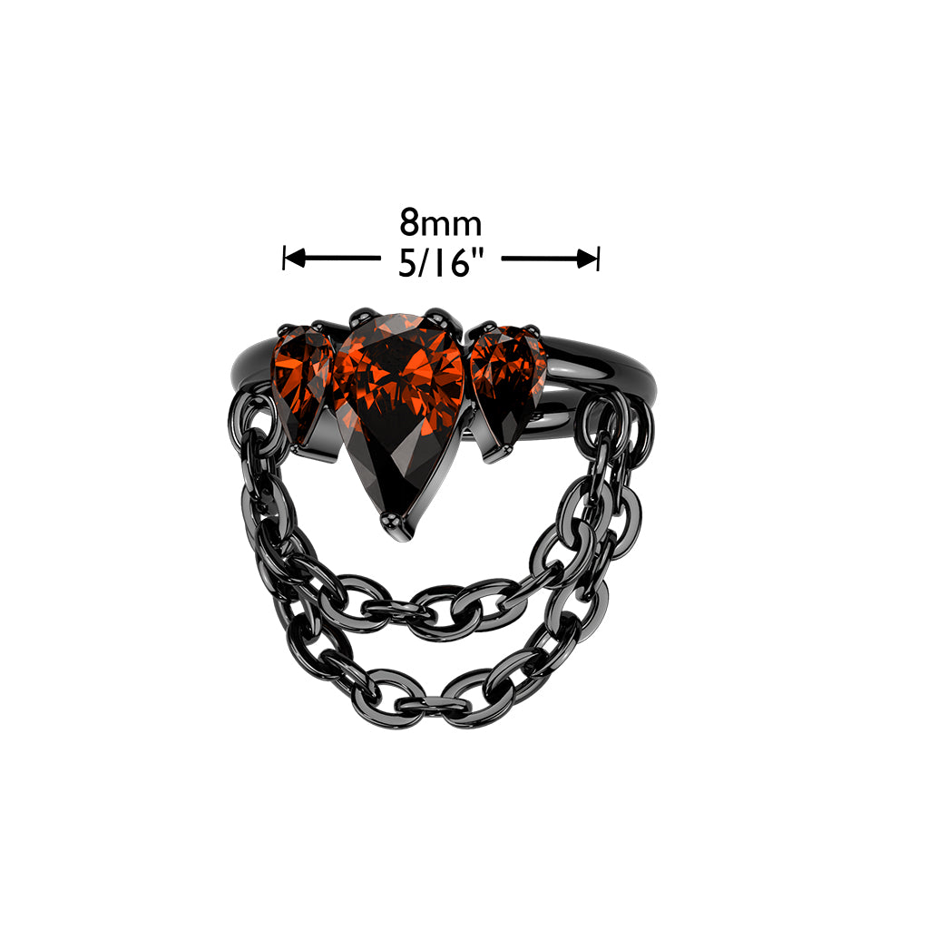 Titanium 16 to 18 Gauge Dangle Chain Pear CZ Crown Segment Ring