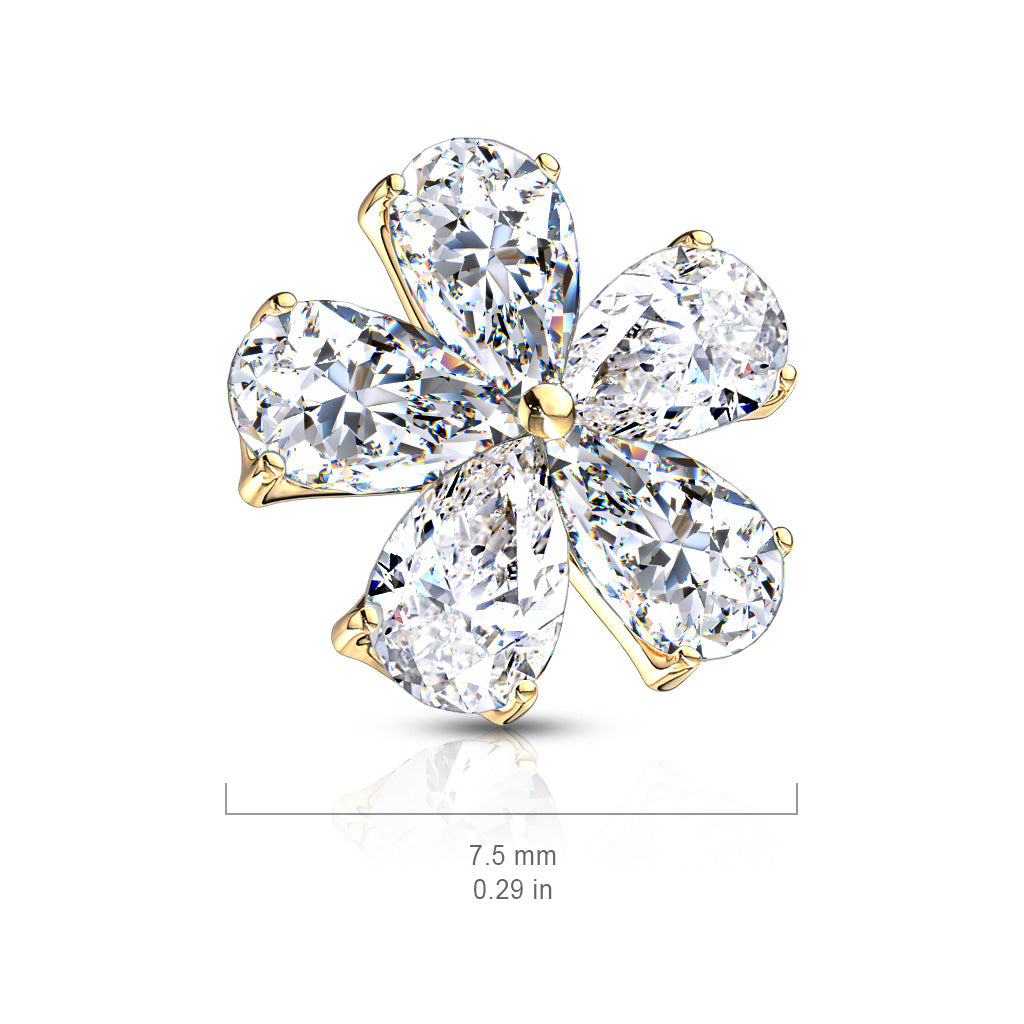 Surgical Steel Prong Set Five Pear CZ Flower Dermal Top
