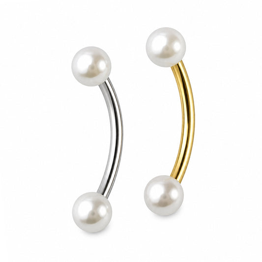Surgical Steel 16 Gauge Curved Barbell with White Pearl Ball