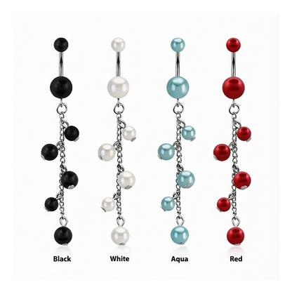 Surgical Steel 14 Gauge Belly Button Ring with Chain Dangle Pearl