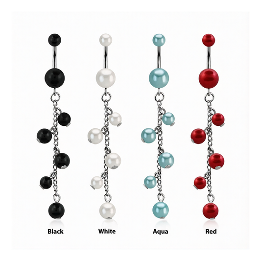 Surgical Steel 14 Gauge Belly Button Ring with Chain Dangle Pearl