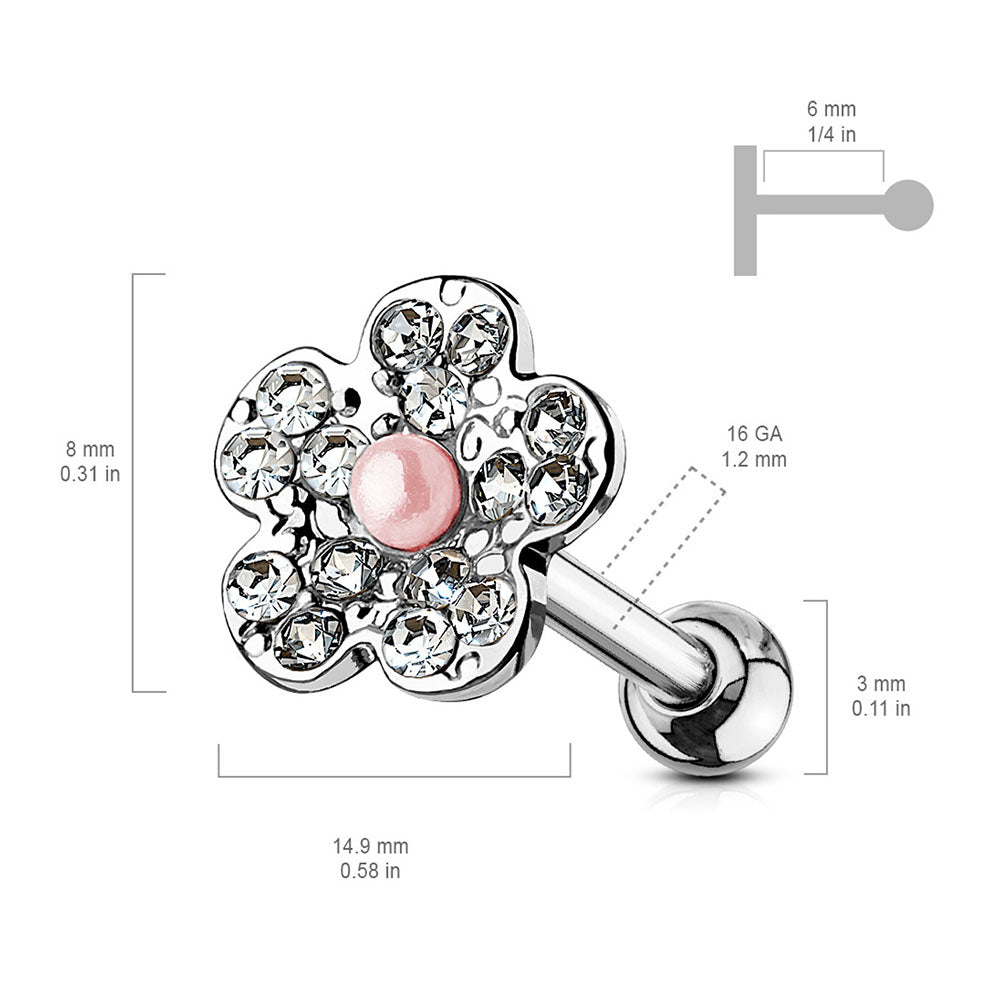 Surgical Steel 16 Gauge Cartilage Stud with CZ Pearl Flower Top - photo 2
