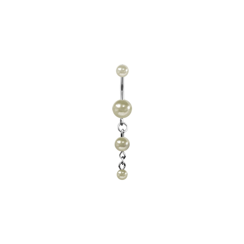 Titanium belly ring with triple pearl dangle