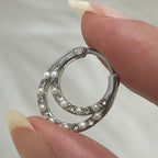 Surgical Steel 16 Gauge CZ Pearl Double Row Hinged Segment Ring