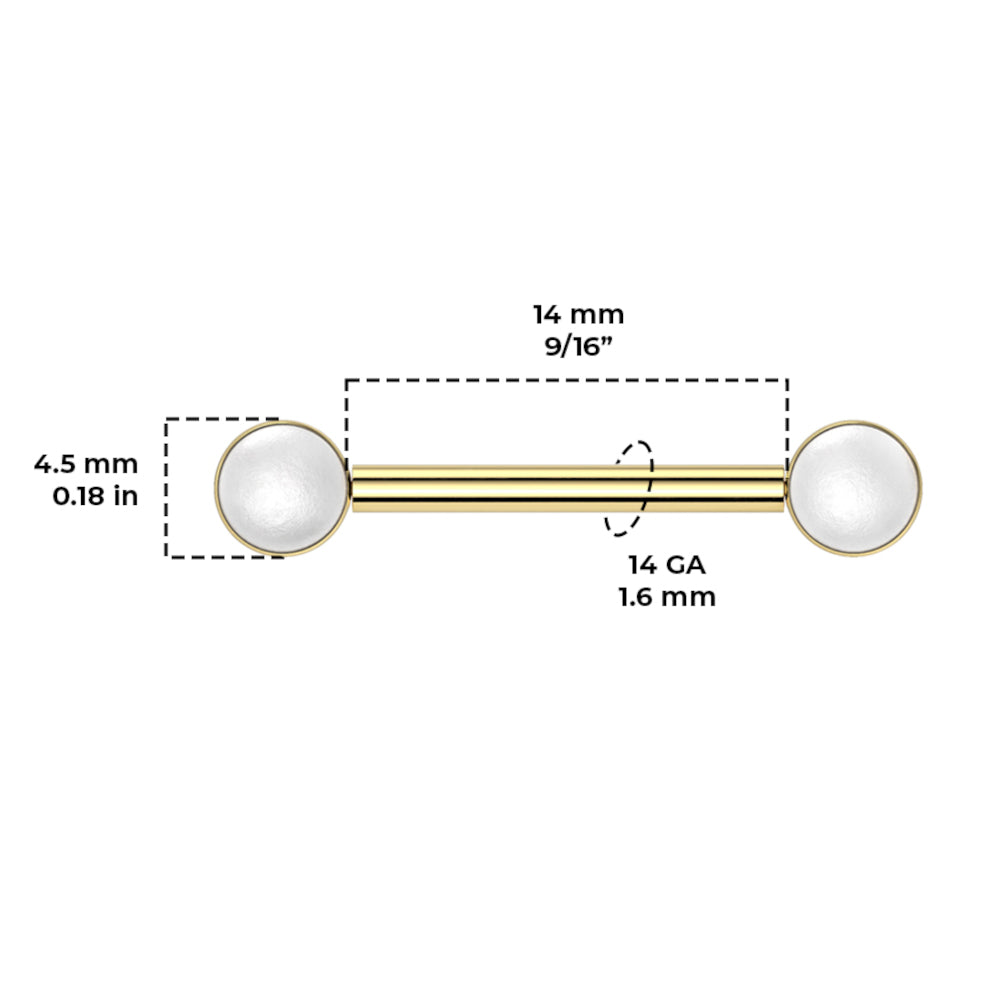 Titanium Nipple Barbell 14G 14mm with Front Facing White Pearl - Pair - photo 2
