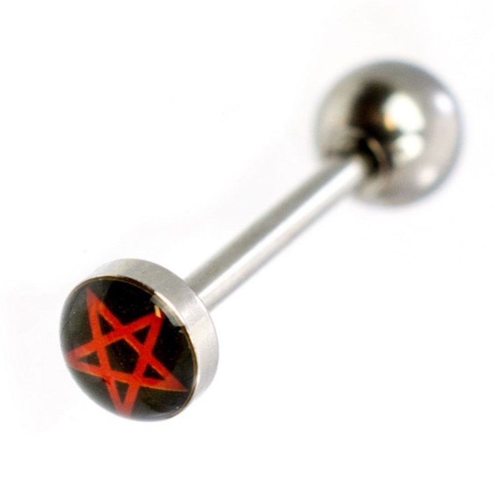 Surgical Steel Pentagram Logo Tongue Barbell 14 Gauge 15mm - photo 2