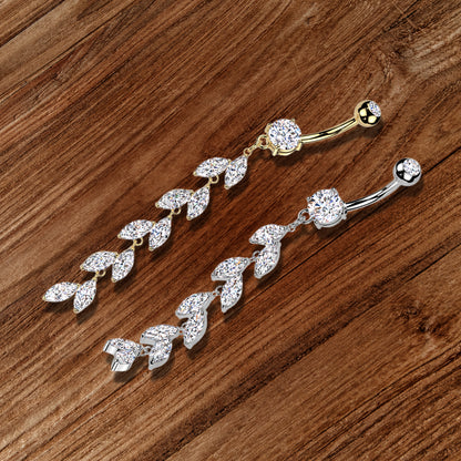 Surgical Steel Belly Ring 14G 10mm with CZ Marquise Petal Dangle - photo 3