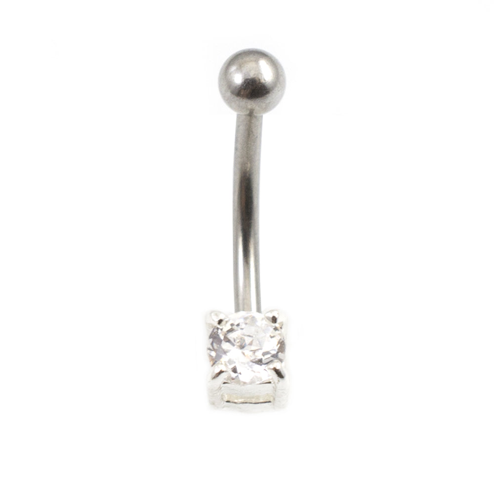 Surgical Steel Petite Belly Button Ring 16G 10mm with Clear CZ