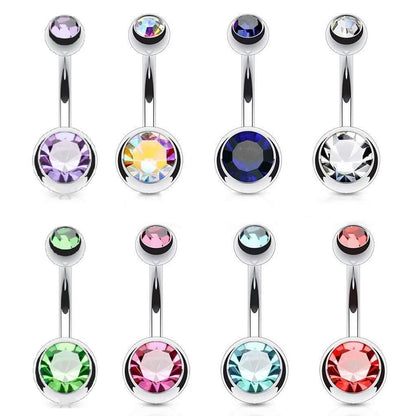 Surgical Steel 14 Gauge Belly Ring with Double Bezel CZ Gems