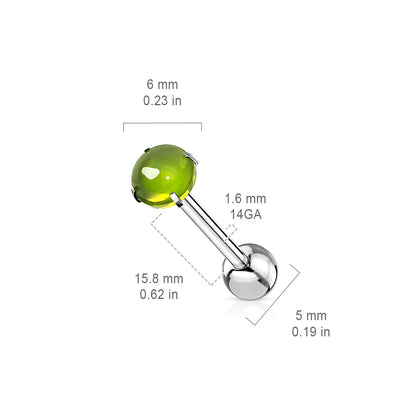 Surgical Steel 14 Gauge Tongue Barbell with Prong Set Zircon Cabochon - photo 8