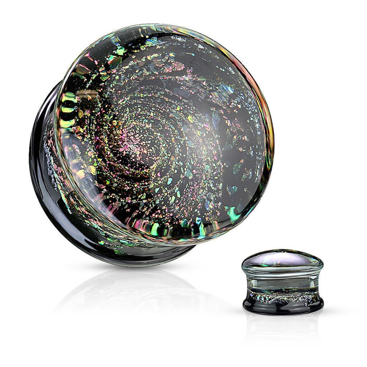 Double Flared Glass Plugs Ear 0 to 5/8" Gauge & Sparkle Galaxy - Pair - Kruelty