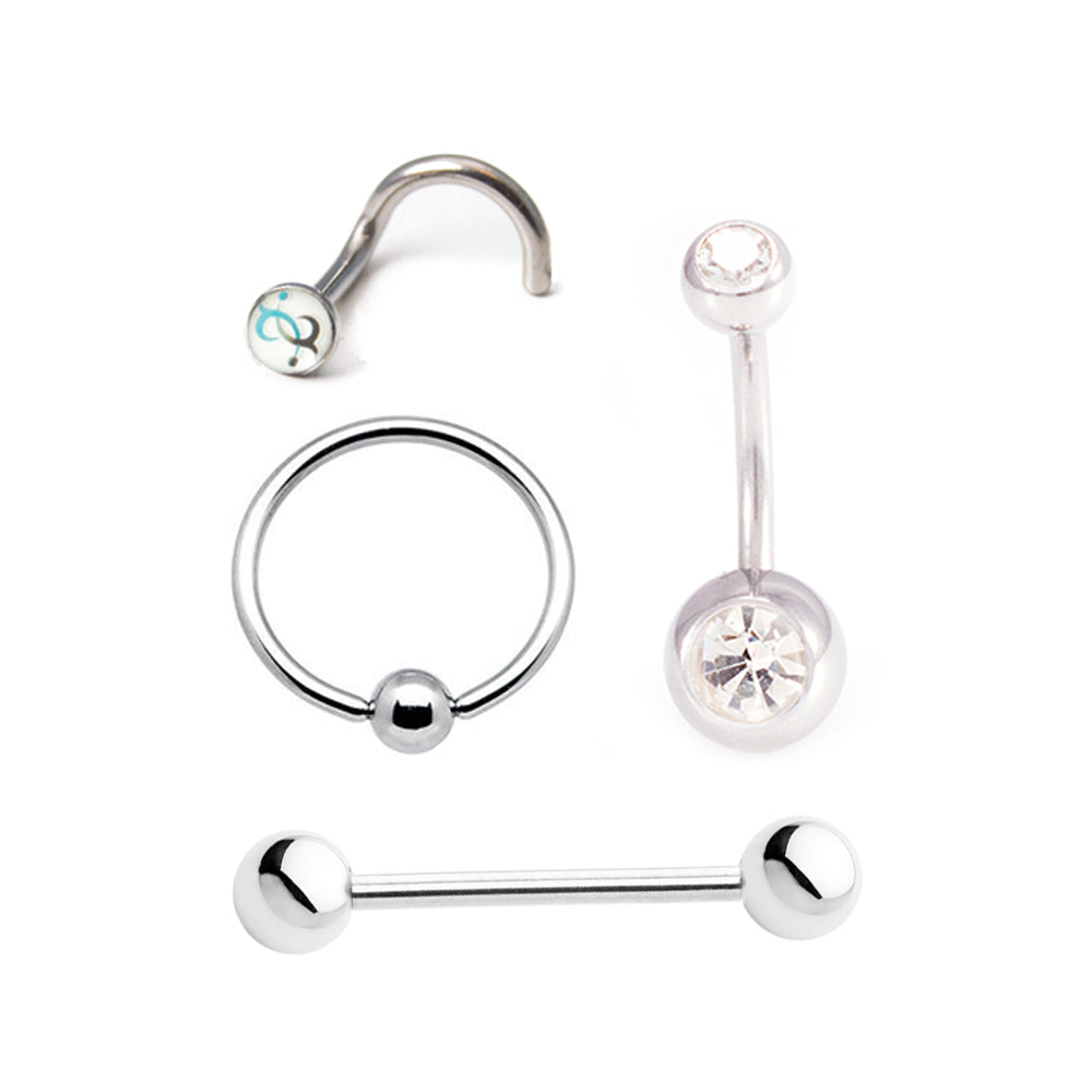 Surgical Steel Body Piercing Kit Belly, Tongue, Ear, Nose & Lip