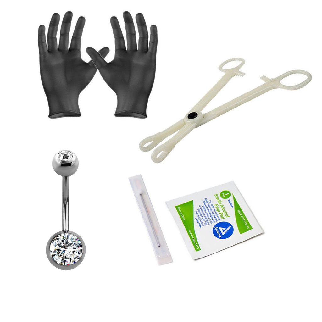 Surgical Steel 14 Gauge Belly Ring Sterilized Piercing Kit