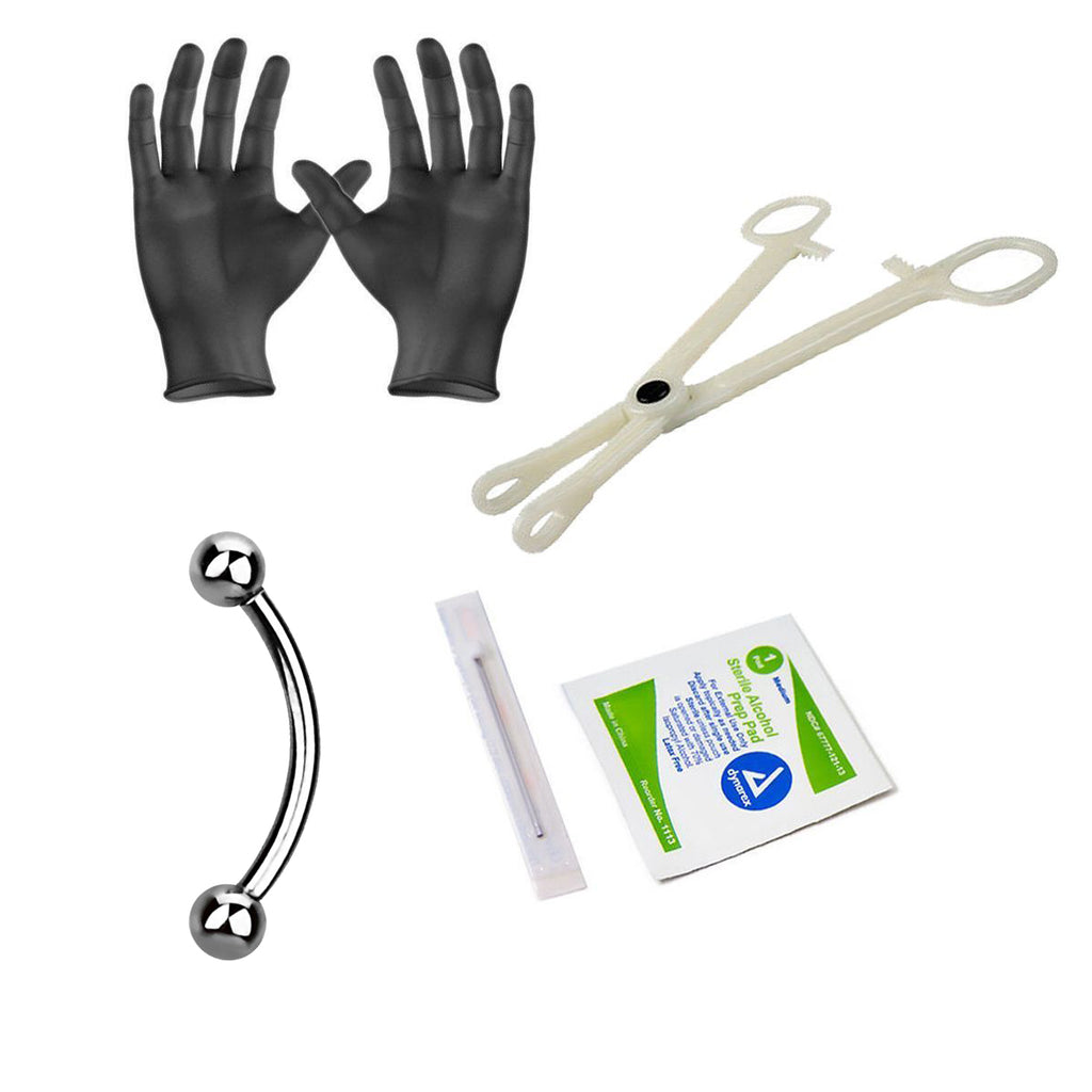 Titanium 16 Gauge Curved Eyebrow Barbell Sterilized Piercing Kit
