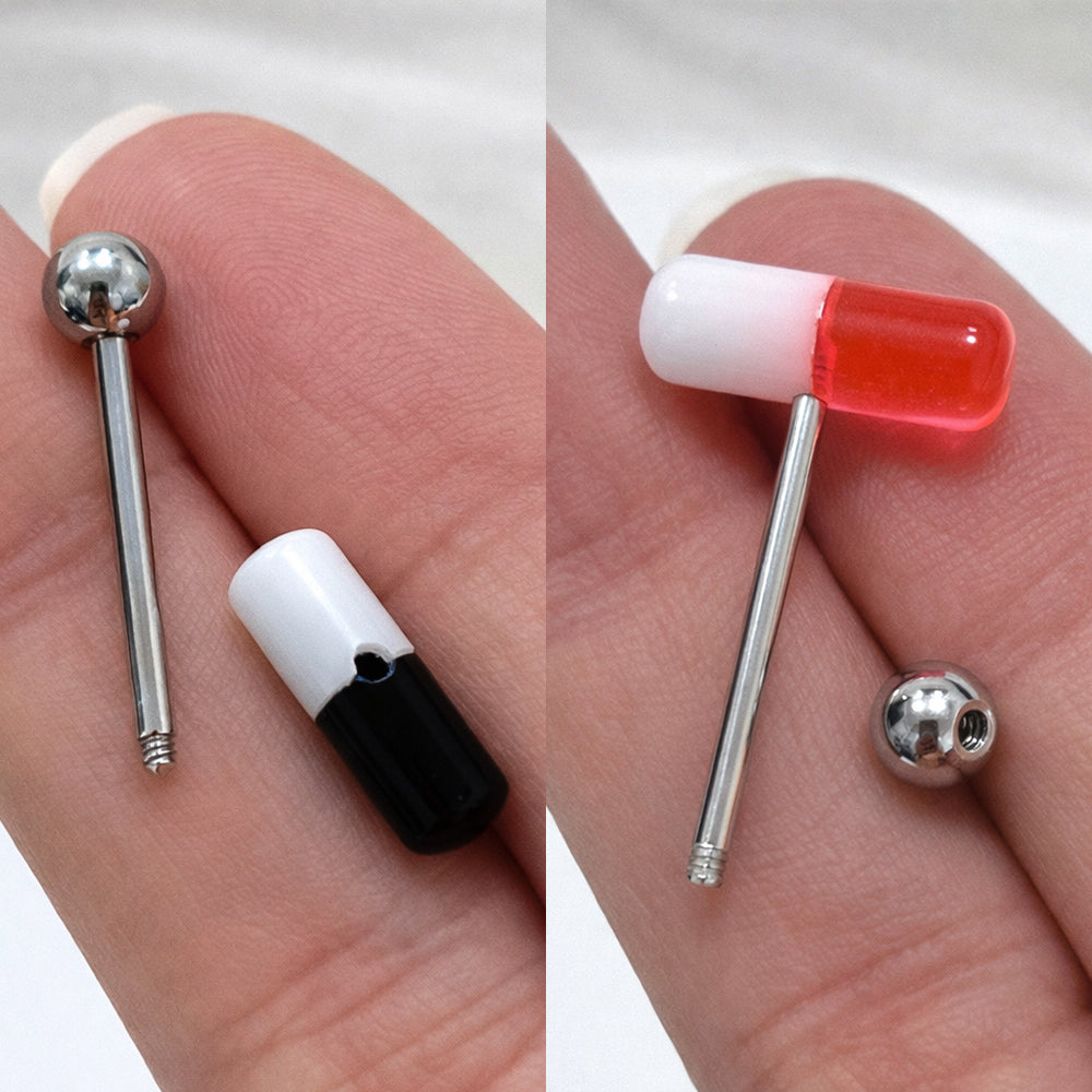 Surgical Steel 14 Gauge Tongue Barbell with UV Glow Acrylic Pill - photo 2